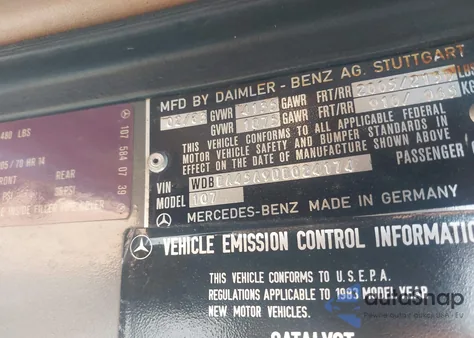 1983 Mercedes-Benz 380 Sl from USA, damaged, VIN WDBBA45A9DB024174